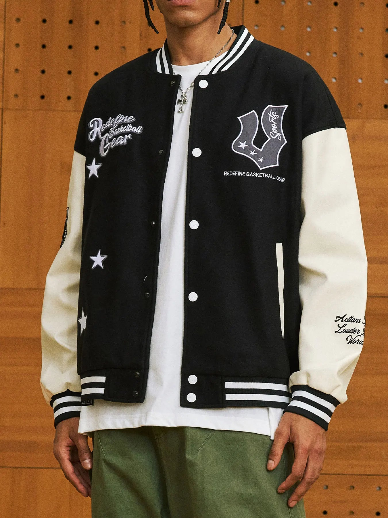 Veste de baseball boutonnée à manches longues pour hommes, manteau universitaire à imprimé étoiles, col de baseball chimilcasual, printemps et automne