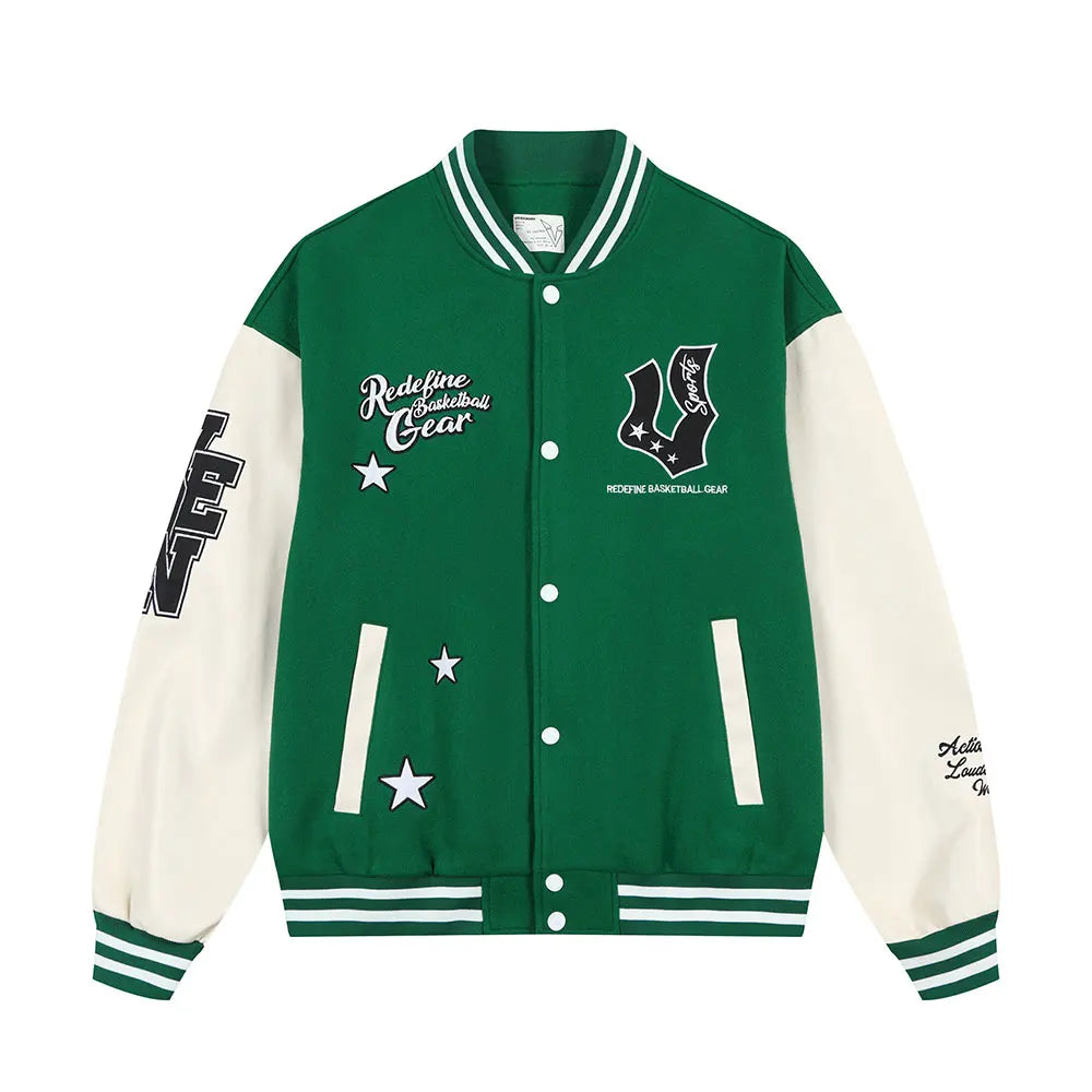 Veste de baseball boutonnée à manches longues pour hommes, manteau universitaire à imprimé étoiles, col de baseball chimilcasual, printemps et automne