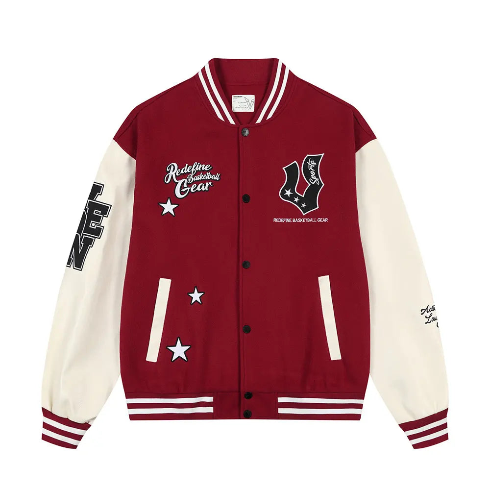 Veste de baseball boutonnée à manches longues pour hommes, manteau universitaire à imprimé étoiles, col de baseball chimilcasual, printemps et automne