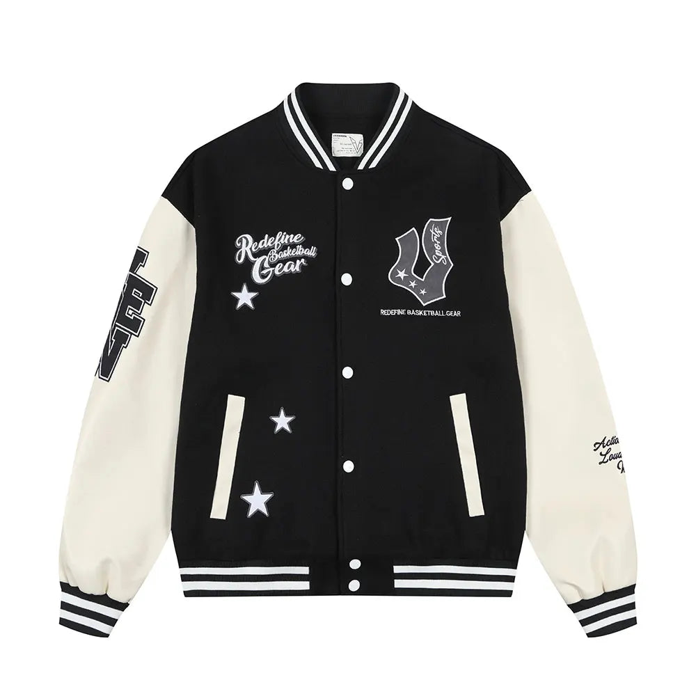 Veste de baseball boutonnée à manches longues pour hommes, manteau universitaire à imprimé étoiles, col de baseball chimilcasual, printemps et automne