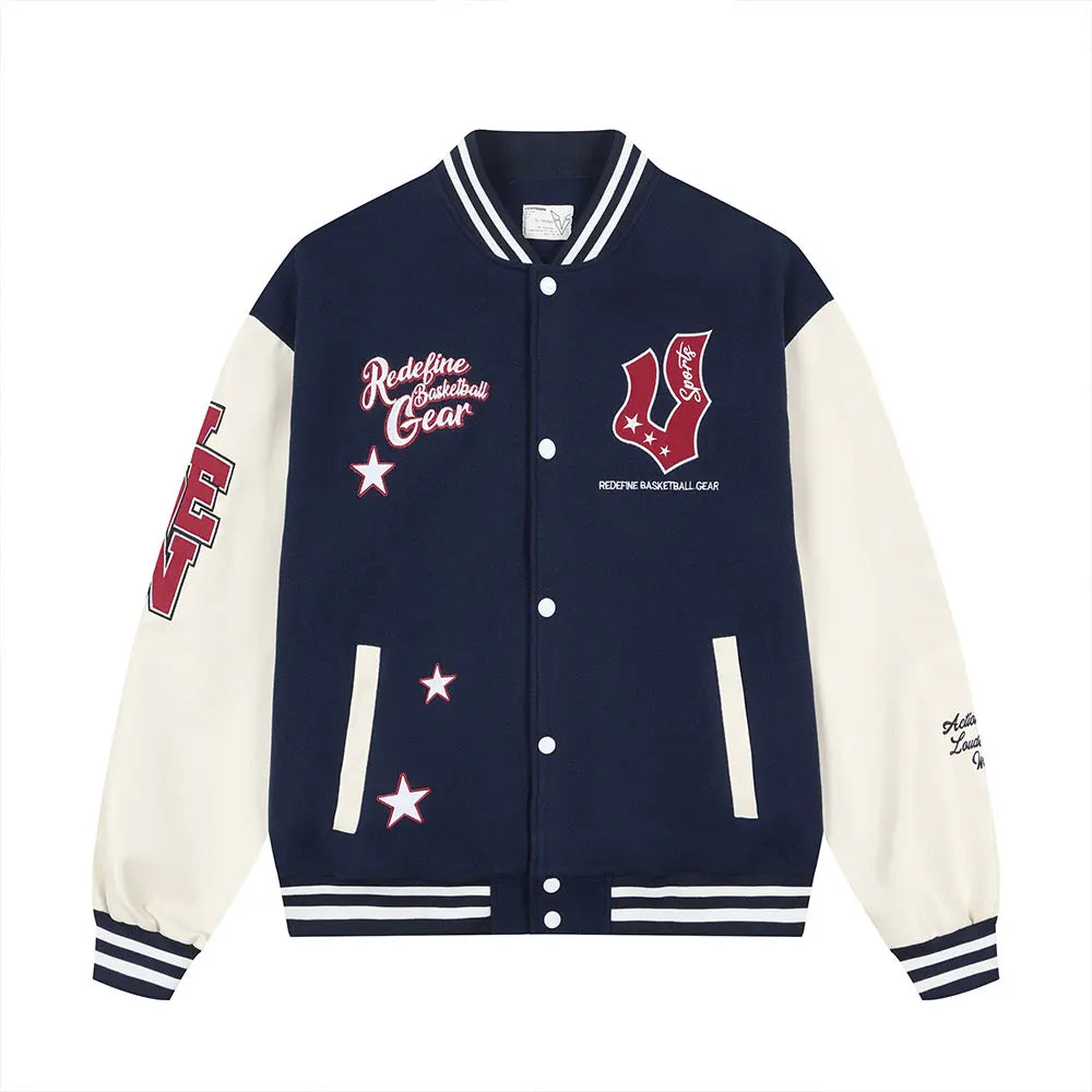 Veste de baseball boutonnée à manches longues pour hommes, manteau universitaire à imprimé étoiles, col de baseball chimilcasual, printemps et automne