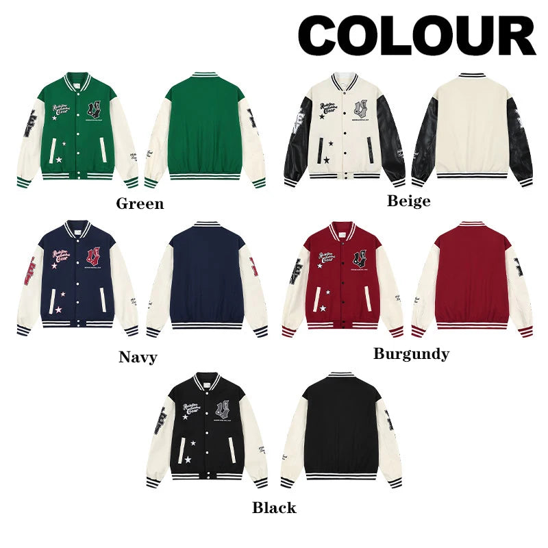 Veste de baseball boutonnée à manches longues pour hommes, manteau universitaire à imprimé étoiles, col de baseball chimilcasual, printemps et automne