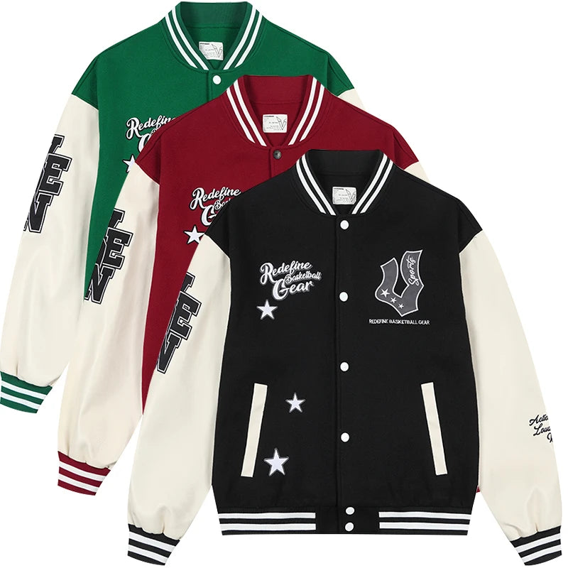 Veste de baseball boutonnée à manches longues pour hommes, manteau universitaire à imprimé étoiles, col de baseball chimilcasual, printemps et automne