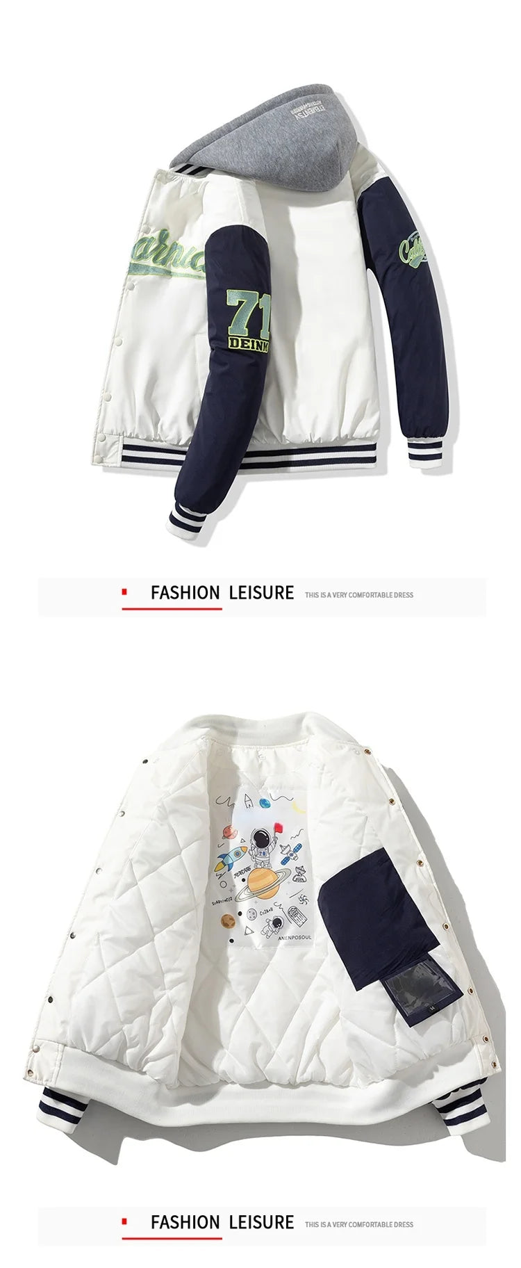 Veste d'université d'hiver pour hommes et femmes, veste de Baseball Hip Hop avec lettres brodées, Vintage, mode Streetwear, manteau à capuche, vêtements rétro
