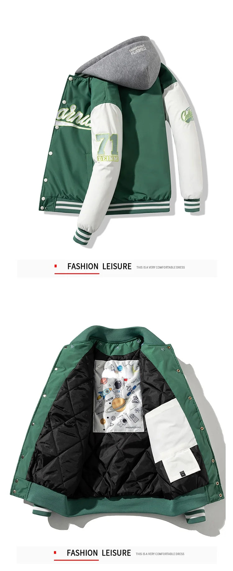 Veste d'université d'hiver pour hommes et femmes, veste de Baseball Hip Hop avec lettres brodées, Vintage, mode Streetwear, manteau à capuche, vêtements rétro
