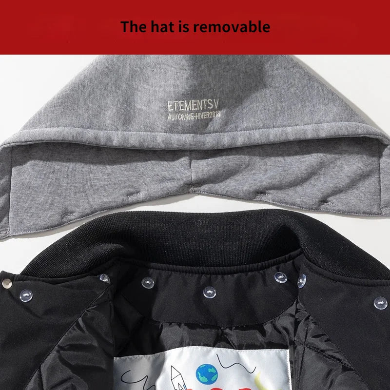 Veste d'université d'hiver pour hommes et femmes, veste de Baseball Hip Hop avec lettres brodées, Vintage, mode Streetwear, manteau à capuche, vêtements rétro
