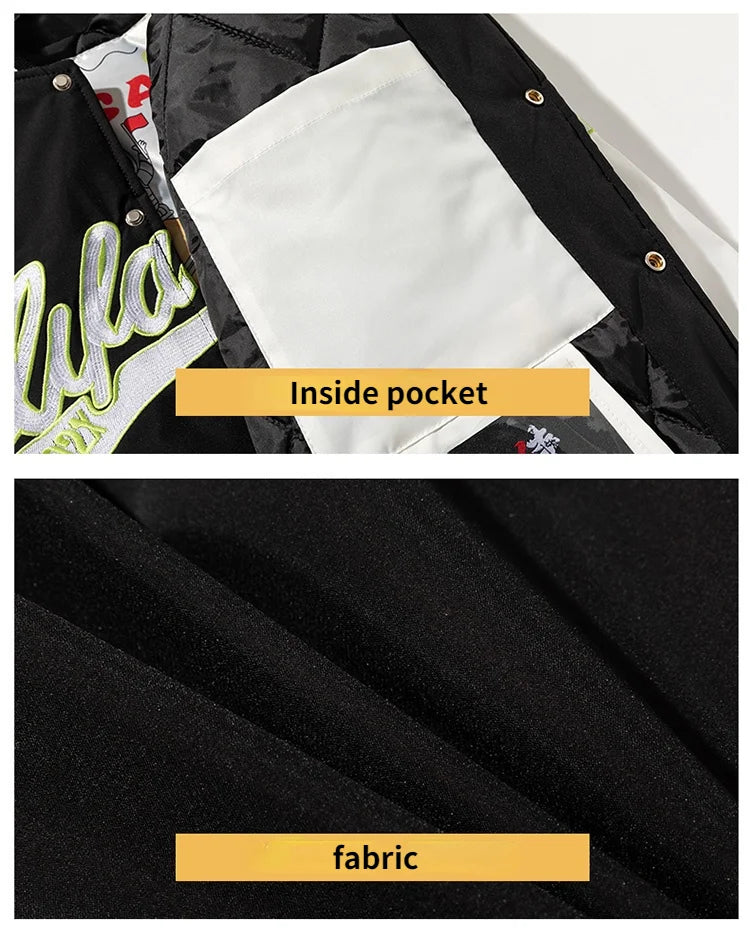 Veste d'université d'hiver pour hommes et femmes, veste de Baseball Hip Hop avec lettres brodées, Vintage, mode Streetwear, manteau à capuche, vêtements rétro