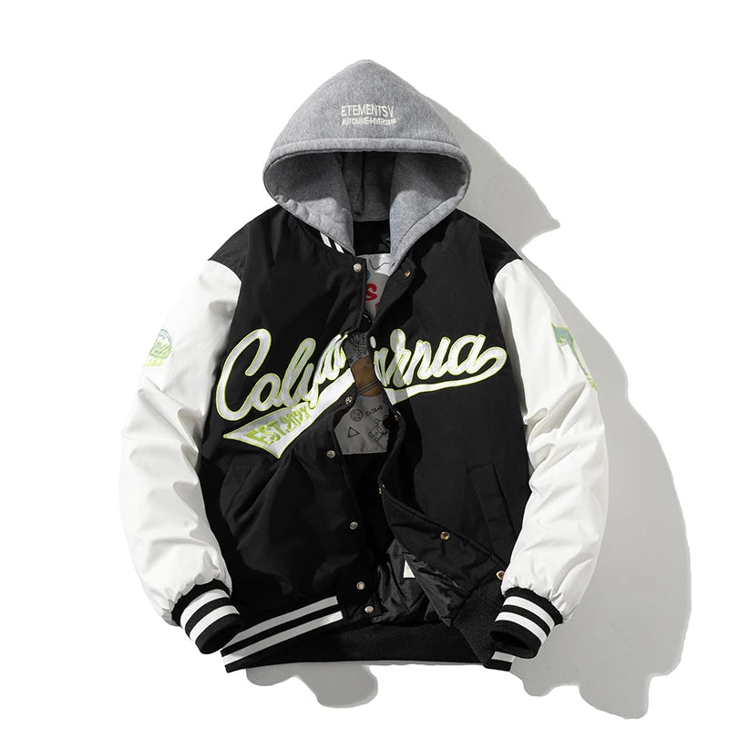Veste d'université d'hiver pour hommes et femmes, veste de Baseball Hip Hop avec lettres brodées, Vintage, mode Streetwear, manteau à capuche, vêtements rétro