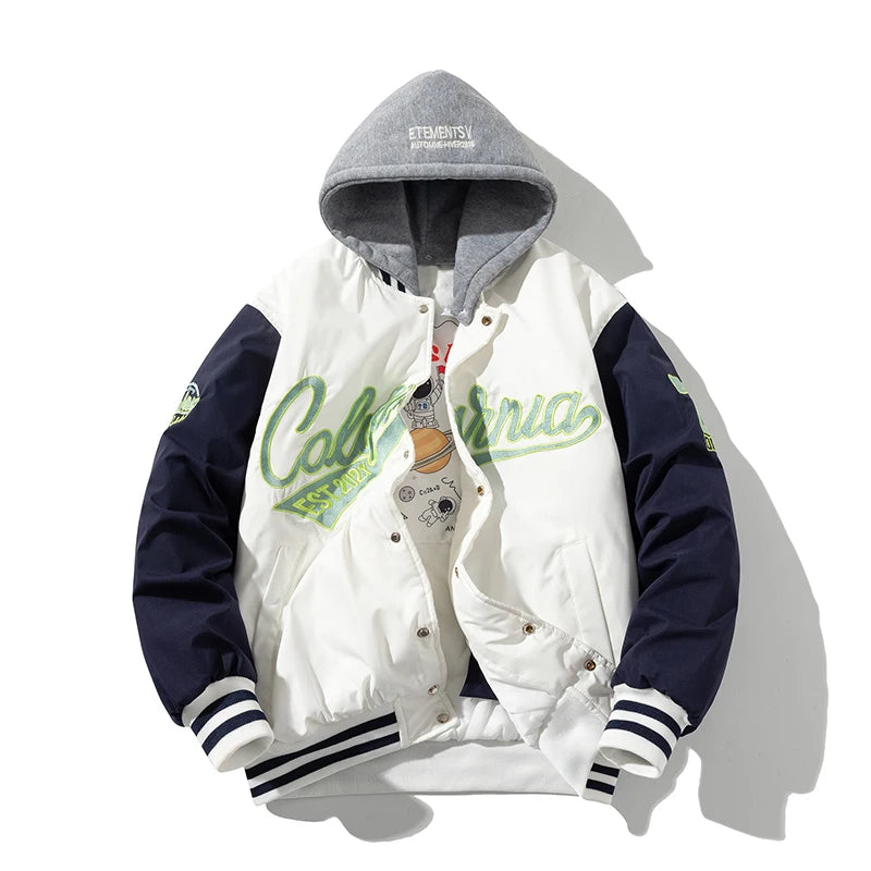 Veste d'université d'hiver pour hommes et femmes, veste de Baseball Hip Hop avec lettres brodées, Vintage, mode Streetwear, manteau à capuche, vêtements rétro