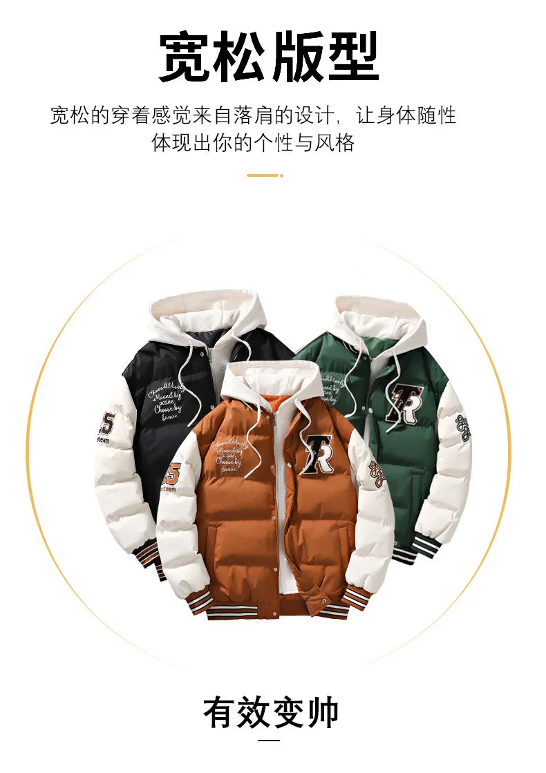 Supzoom nouveauté décontracté broderie hommes hiver à la mode faux deux pièces à capuche pain costume Couple coton rembourré vestes et manteaux