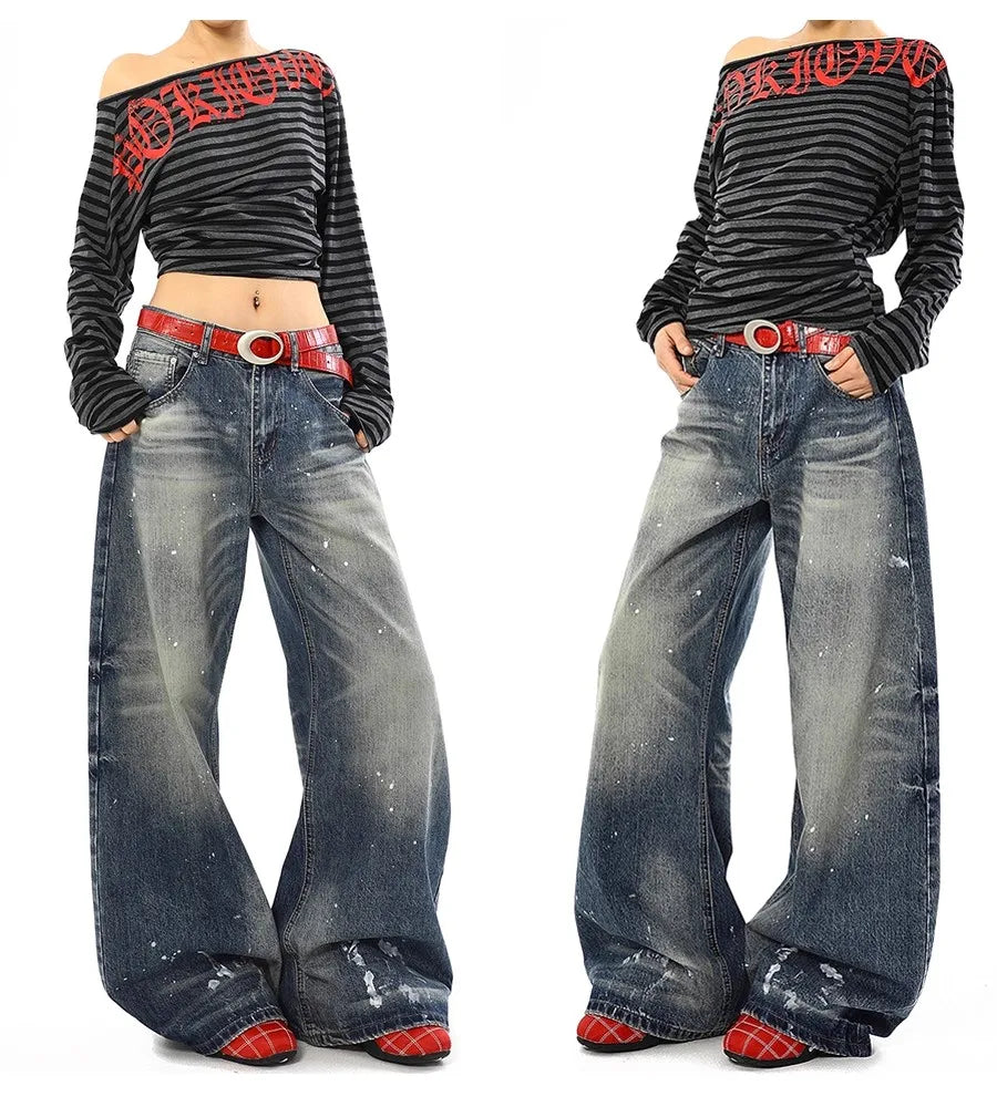 Jean Baggy Vintage taille haute pour femmes, pantalon à jambes larges, surdimensionné, Harajuku, jambes droites, Y2K