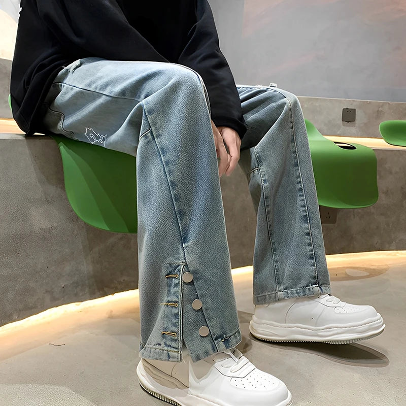 Jean ample Hip Hop brodé avec lettres pour hommes, décontracté, nouveaux trous cassés, Streetwear, pantalon droit en Denim, Baggy Y2K