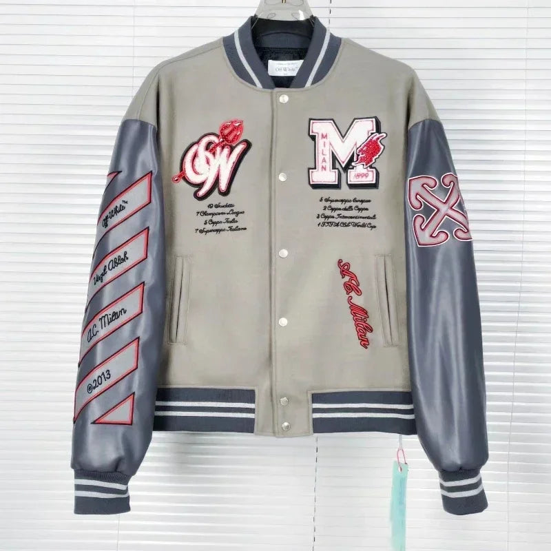 Uniformes de baseball en brique chaude avec lettres brodées lourdes pour hommes et femmes, hauts américains d'automne et d'hiver, tendance de la mode rétro