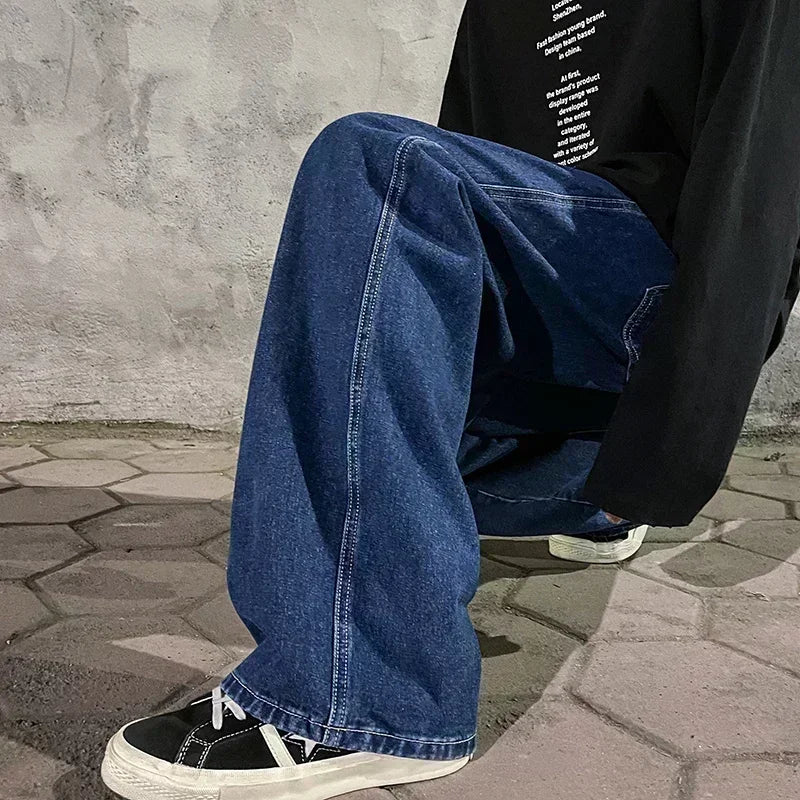 Jean ample pour hommes, Streetwear, Style coréen, mode, ample, droit, jambes larges, vêtements de marque, noir, bleu clair, nouvelle collection 2025