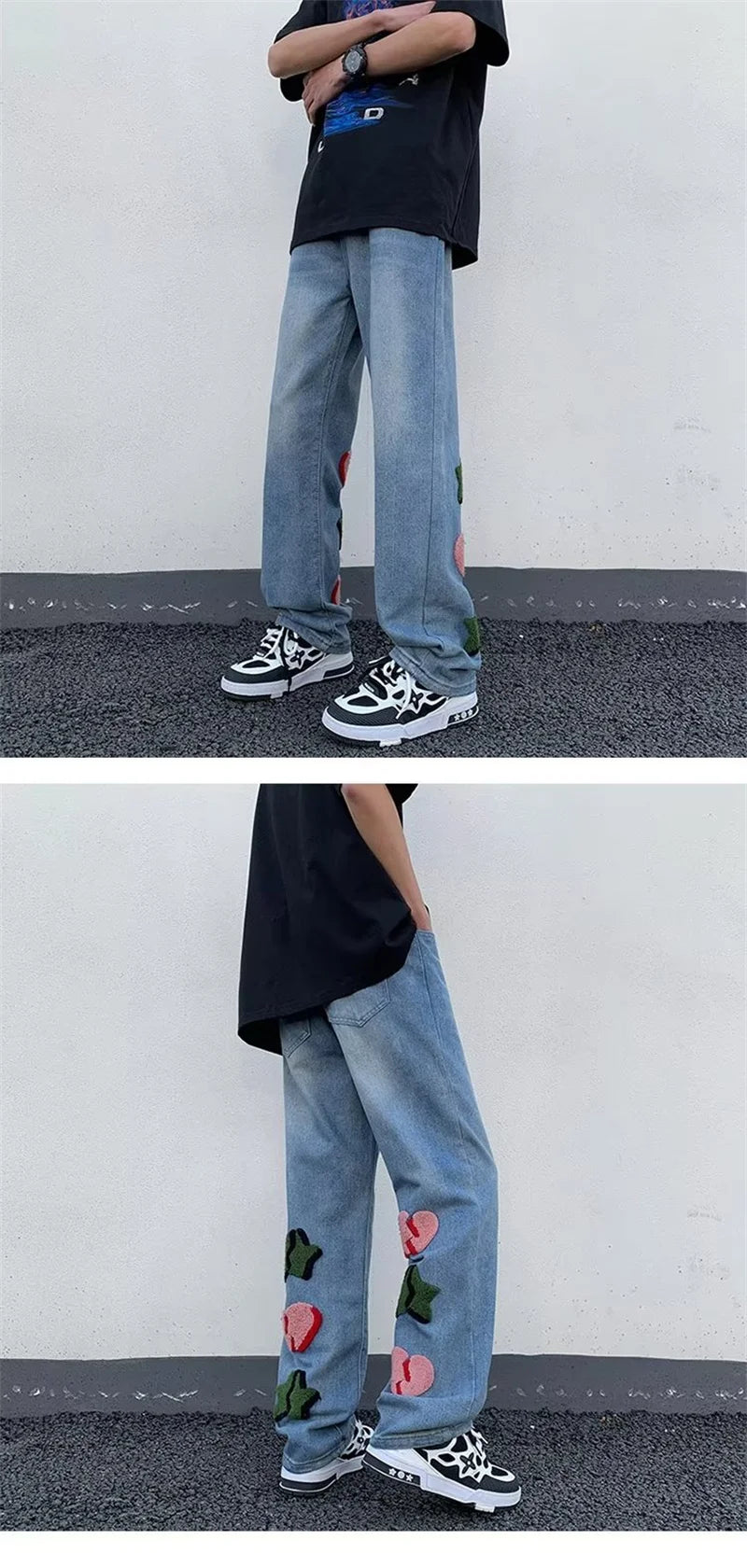 2025 nouveau Goth Graffiti brodé Jean hommes haute rue Harajuku mode Denim pantalon Hip Hop Y2K Vintage Jean pantalones