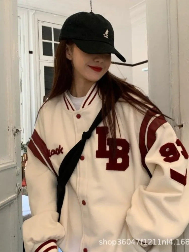 Streetwear Y2K mode hommes et femmes vestes décontractée mode lettre broderie uniforme de Baseball k-pop manteau ample surdimensionné