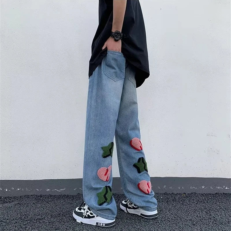 2025 nouveau Goth Graffiti brodé Jean hommes haute rue Harajuku mode Denim pantalon Hip Hop Y2K Vintage Jean pantalones