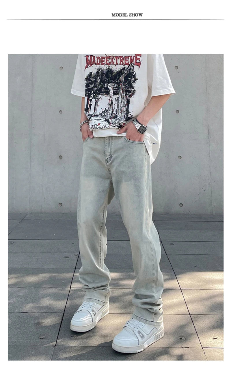 Jean Baggy avec lettres gothiques américaines pour hommes, pantalon en Denim droit rétro Harajuku Y2K, Hip Hop, mode imprimée