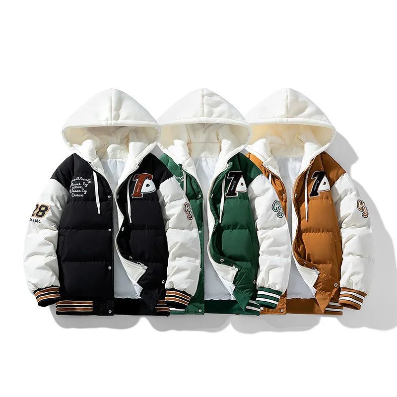 2025 nouvelle veste en coton hommes hiver jeunesse épaissi vers le bas manteau à capuche faux deux pièces mode Parka décontractée vêtements d'extérieur chauds grande taille