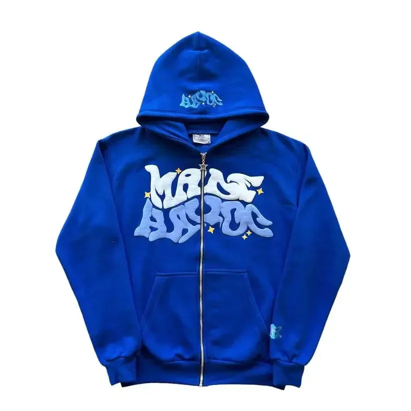 Sweat-shirt à capuche avec fermeture éclair, lettres et étoiles américaines rétro, adapté aux hommes et aux femmes, veste Y2K, cardigan d'automne et d'hiver