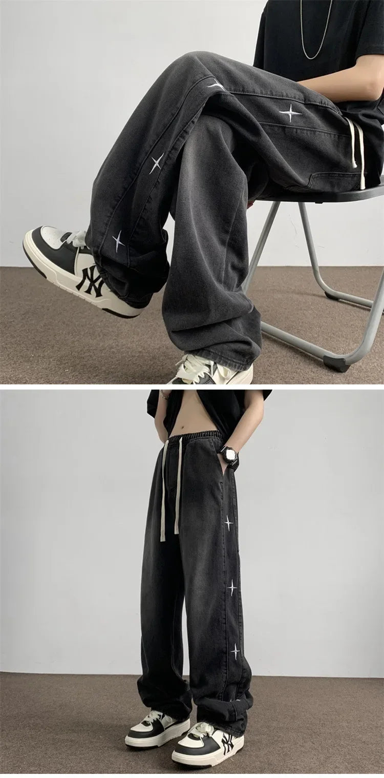 Jean amincissant polyvalent pour hommes, style américain, broderie d'étoiles, marque de chimie, rue haute, vintage, distance, Murcia, jambe, fjm, nouveau, 2024