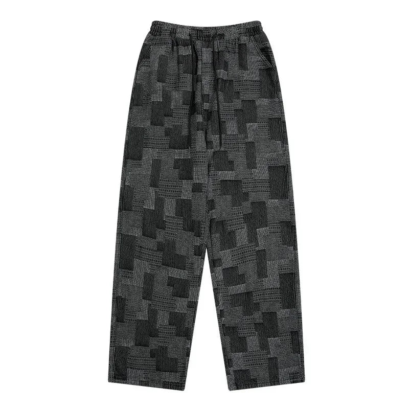 Jean à carreaux bleu noir pour hommes, Vintage, jambes larges, High Street, ample, droit, Hip Hop, automne Y2K