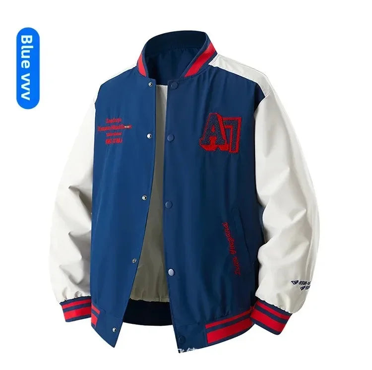 Veste de Baseball rétro américaine pour hommes, col montant, vêtements d'extérieur décontractés, coupe ample, manteau de printemps et d'automne