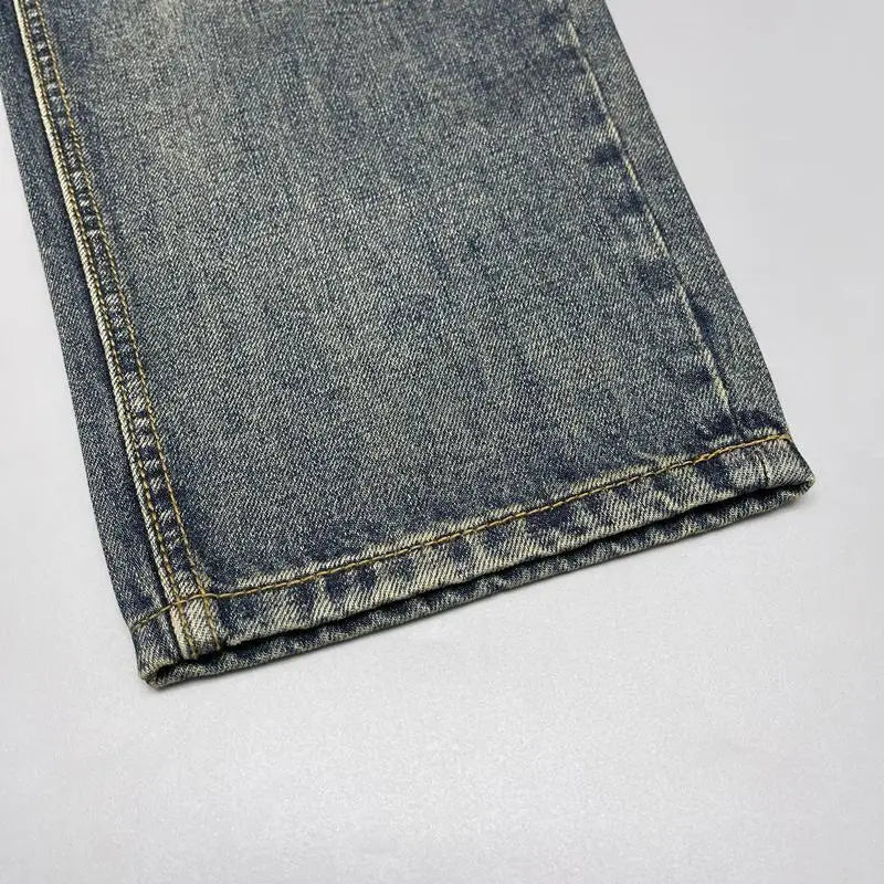 Jean ample à jambes droites pour hommes, rétro américain, avec trous déchirés, tissu patch, pantalon Long polyvalent, été 2025
