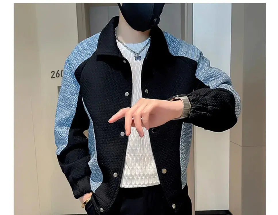 Mn-Vestes décontractées épissées pour hommes, col rabattu, combinaison coréenne à simple boutonnage, couleurs durables, nouveaux abonnés, automne, hiver