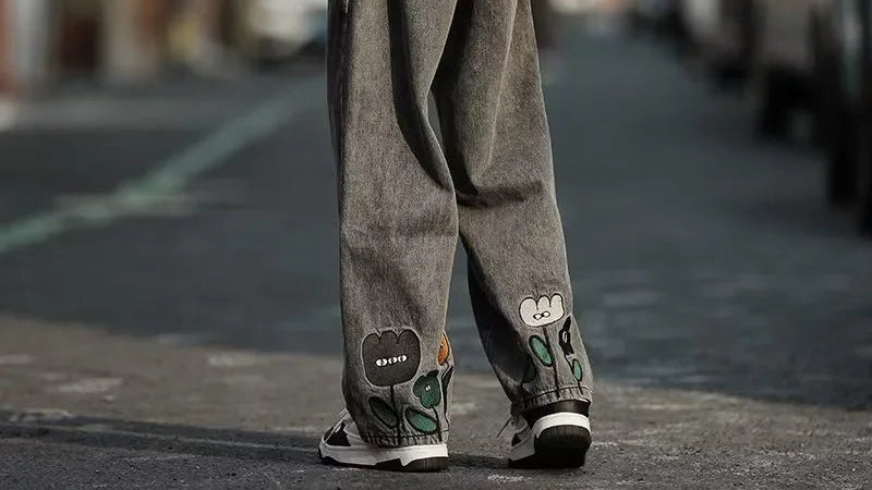 Jean Baggy imprimé fleur Y2K pour hommes, Streetwear américain décontracté, pantalon à jambes larges, Vintage, droit, nouvelle collection 2025