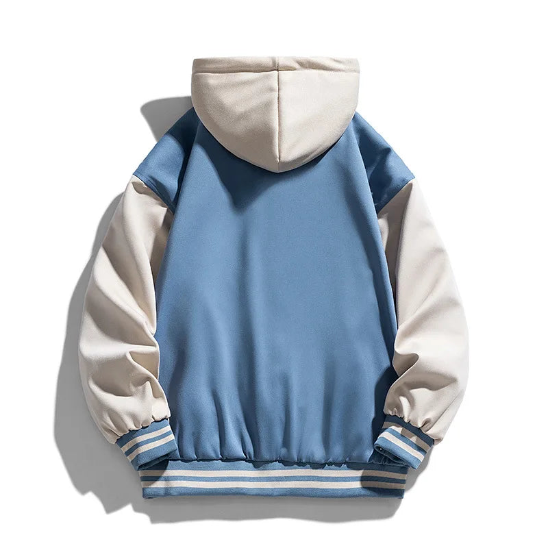 Nouvelle mode hommes Streetwear à capuche vestes de Baseball polaire chaud hiver vestes mâle faux deux pièces lâche manteaux décontractés 3XL