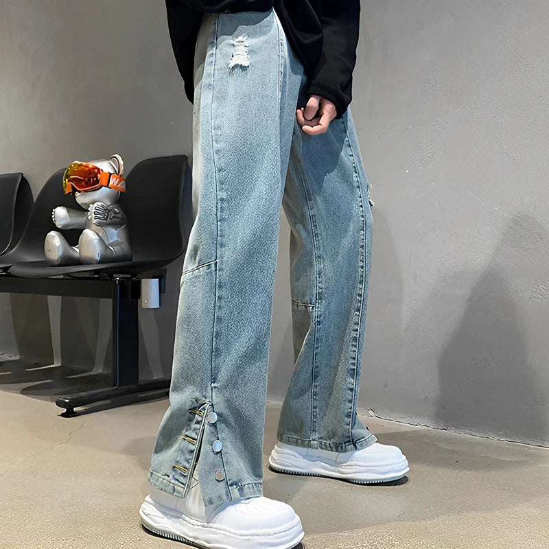 Jean ample Hip Hop brodé avec lettres pour hommes, décontracté, nouveaux trous cassés, Streetwear, pantalon droit en Denim, Baggy Y2K