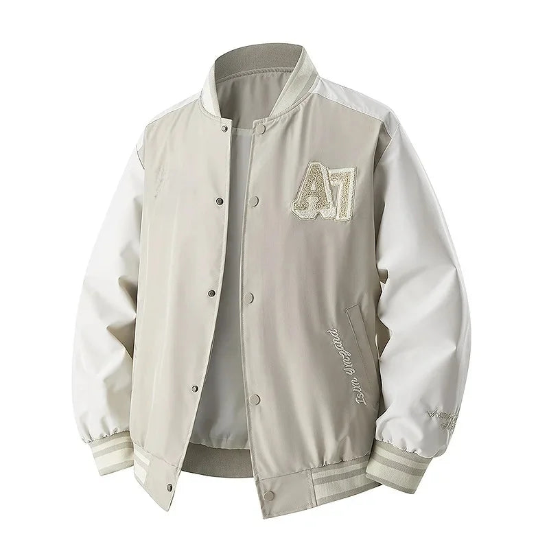 Veste de Baseball rétro américaine pour hommes, col montant, vêtements d'extérieur décontractés, coupe ample, manteau de printemps et d'automne