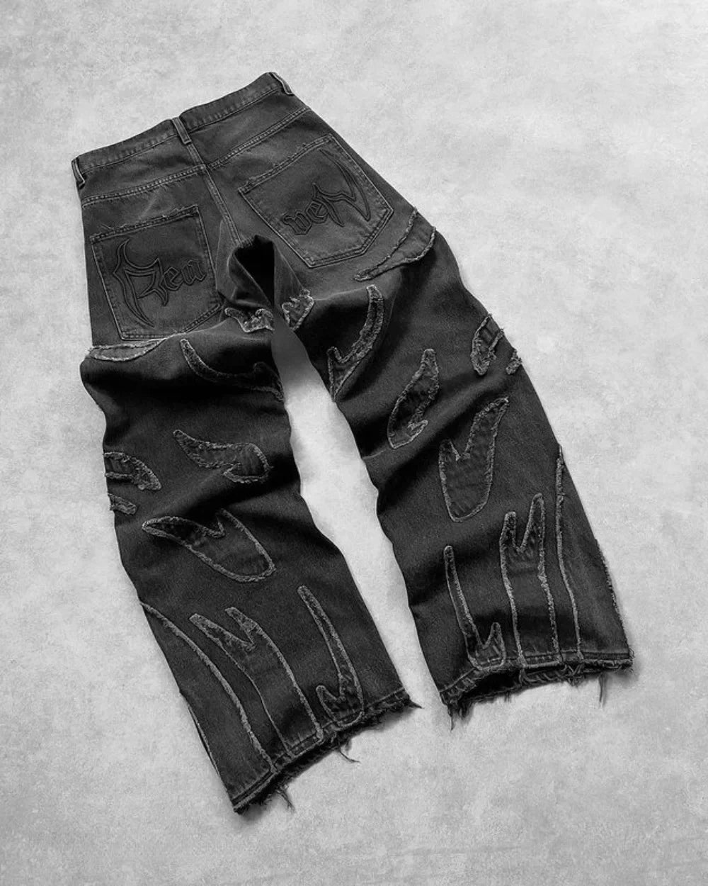 Nouveau Y2K Harajuku rétro graphique Patch jean Hip Hop gothique bord brut broderie noir Baggy jean jambe large Denim pantalon hommes femmes
