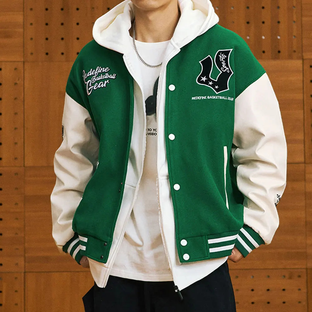 Veste de baseball boutonnée à manches longues pour hommes, manteau universitaire à imprimé étoiles, col de baseball chimilcasual, printemps et automne
