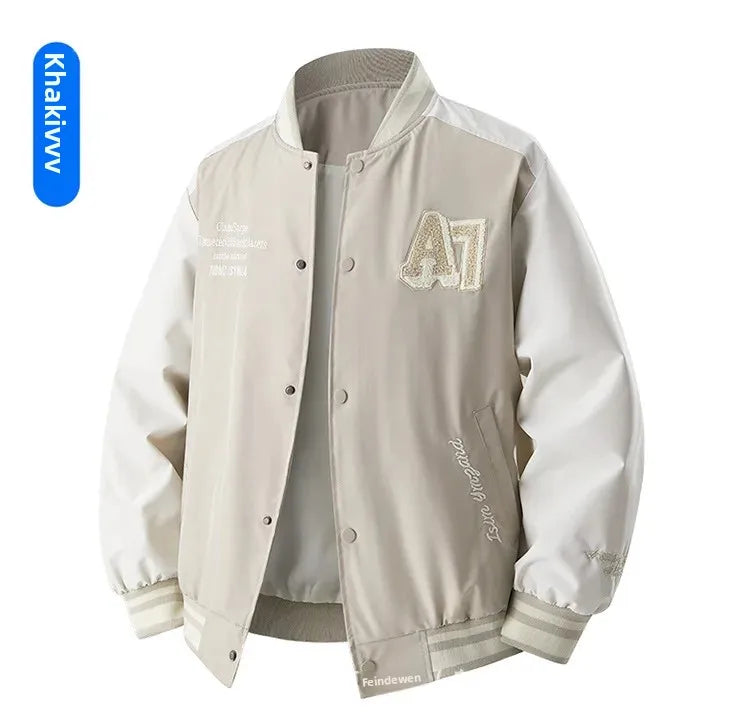 Veste de Baseball rétro américaine pour hommes, col montant, vêtements d'extérieur décontractés, coupe ample, manteau de printemps et d'automne