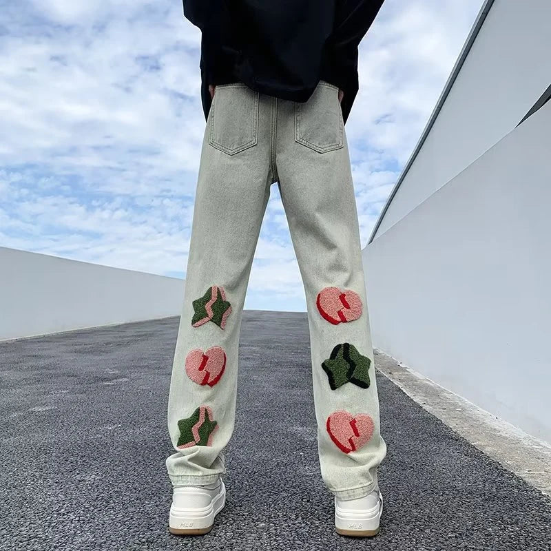 2025 nouveau Goth Graffiti brodé Jean hommes haute rue Harajuku mode Denim pantalon Hip Hop Y2K Vintage Jean pantalones