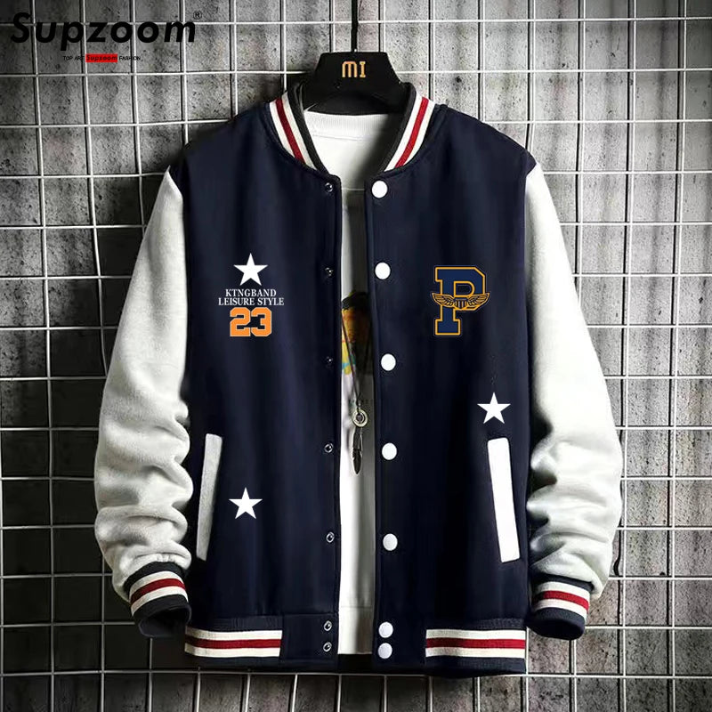 Supership-Blouson aviateur en coton épissé pour hommes, uniforme de baseball décontracté, manches côtelées régulières, vêtements de marque, sourire à la mode, nouveauté