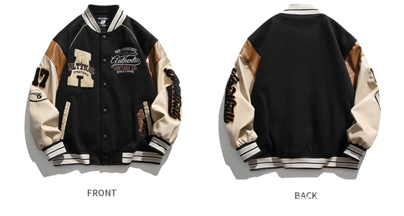 Veste de baseball brodée anti-vent pour hommes, manteau décontracté, vêtements d'extérieur, épissage, uniforme d'automne, 2024