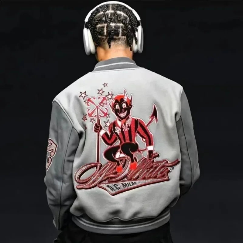 Uniformes de baseball en brique chaude avec lettres brodées lourdes pour hommes et femmes, hauts américains d'automne et d'hiver, tendance de la mode rétro