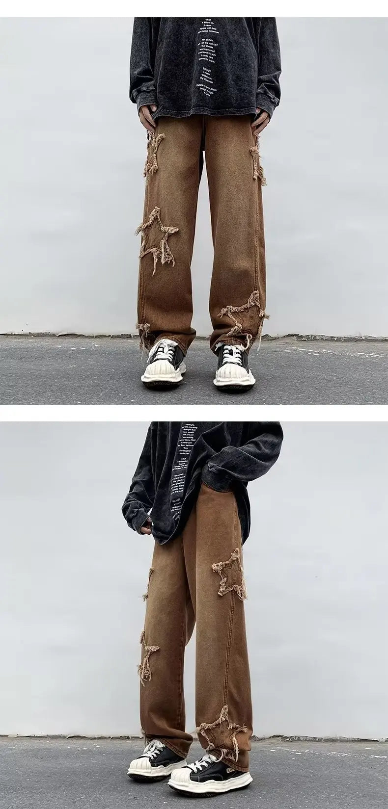 2025 nouvelle mode étoiles serviette broderie marron hommes jean Pantalon Y2K vêtements droit Hip Hop coton Pantalon Homme