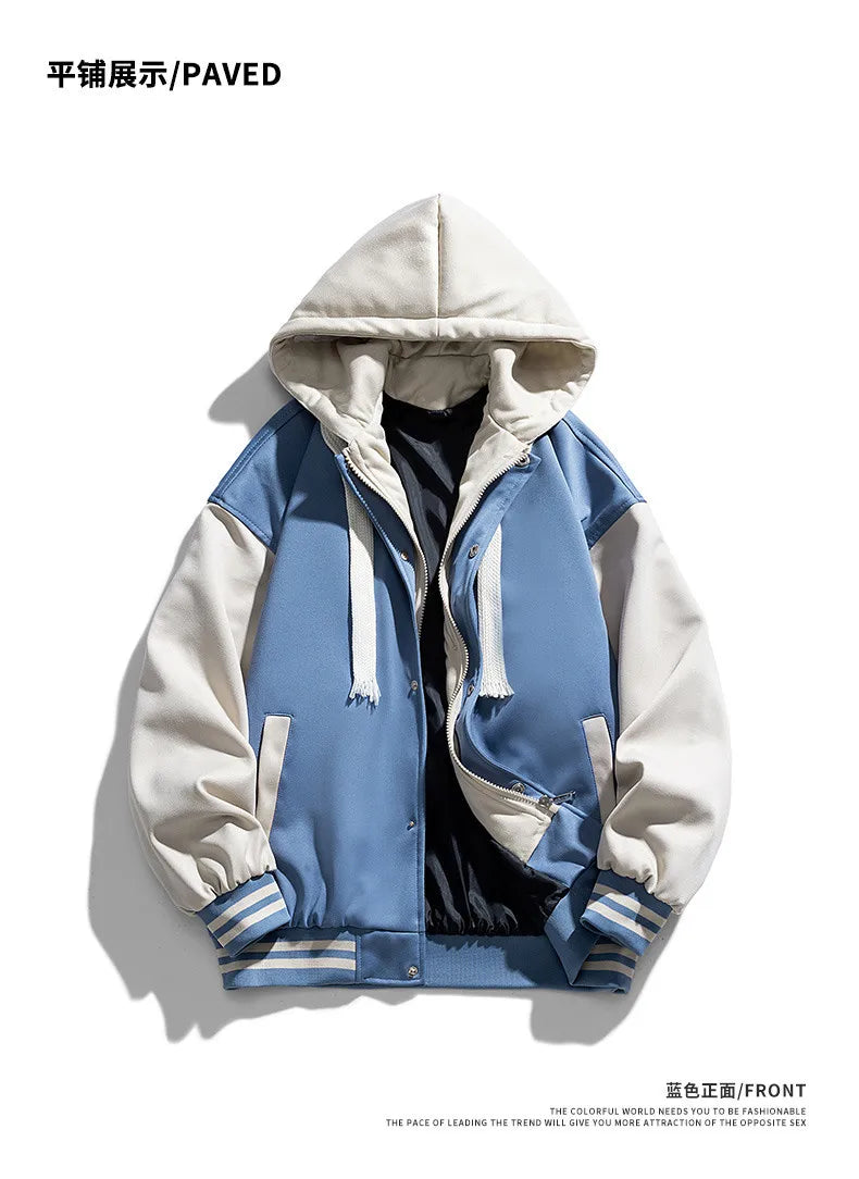 Nouvelle mode hommes Streetwear à capuche vestes de Baseball polaire chaud hiver vestes mâle faux deux pièces lâche manteaux décontractés 3XL