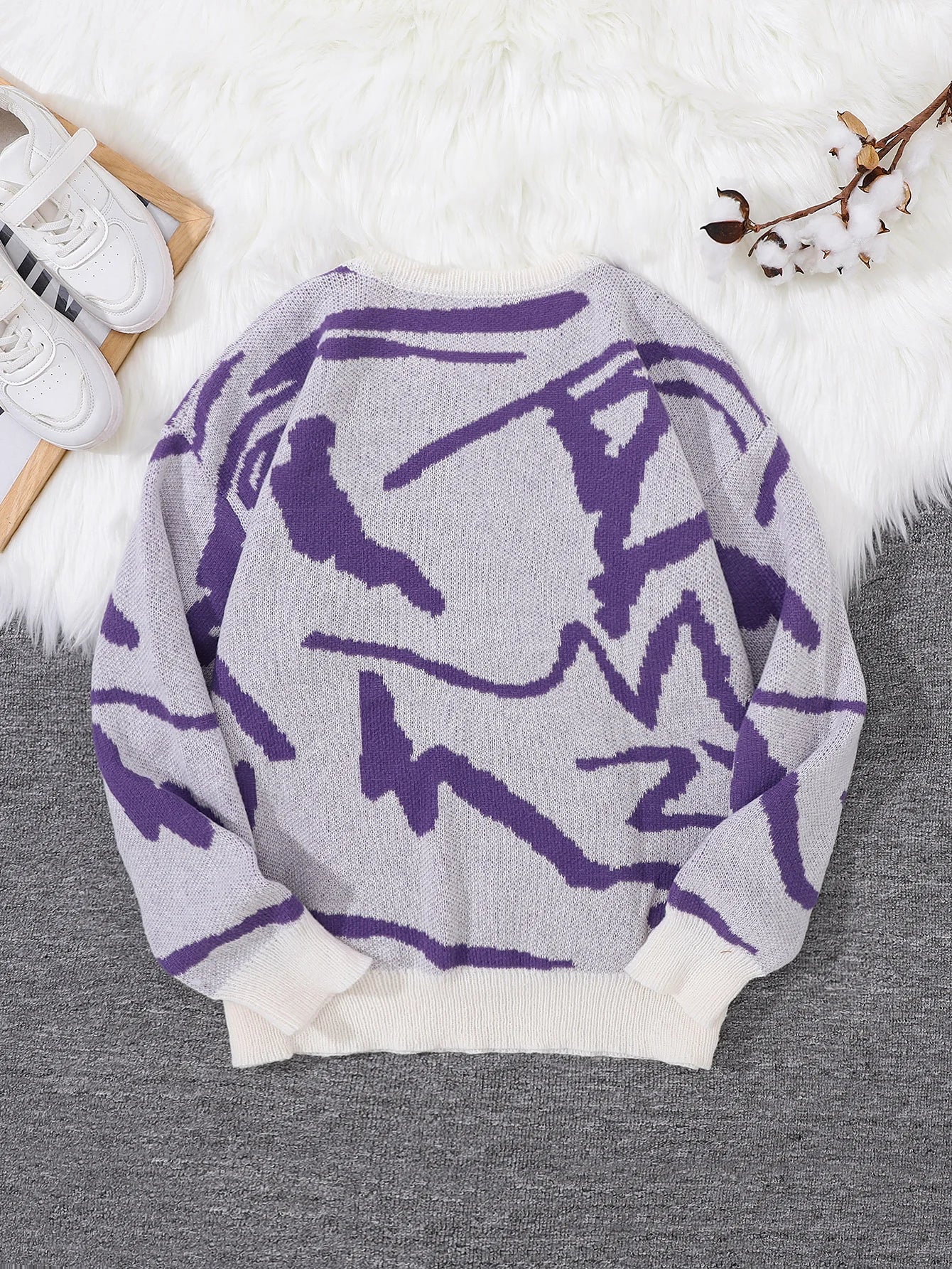 Nouveau populaire printemps automne Graffiti Jacquard motif pull pull décontracté col rond contraste couleur tricoté hommes pull