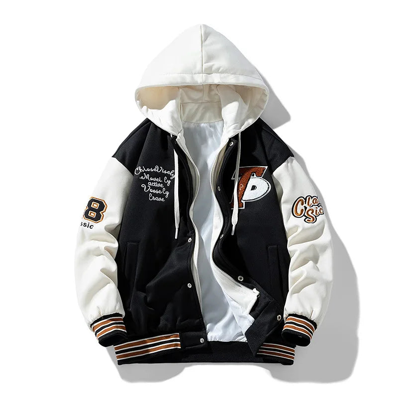 Nouvelle mode hommes vestes de Baseball à capuche mâle faux deux pièces sweat vestes manteaux d'hiver qualité homme Cardigan sweats 3XL