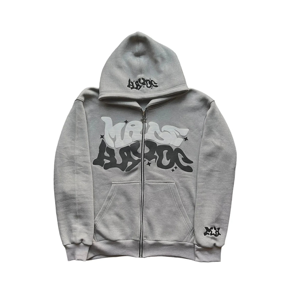 Sweat-shirt à capuche avec fermeture éclair, lettres et étoiles américaines rétro, adapté aux hommes et aux femmes, veste Y2K, cardigan d'automne et d'hiver