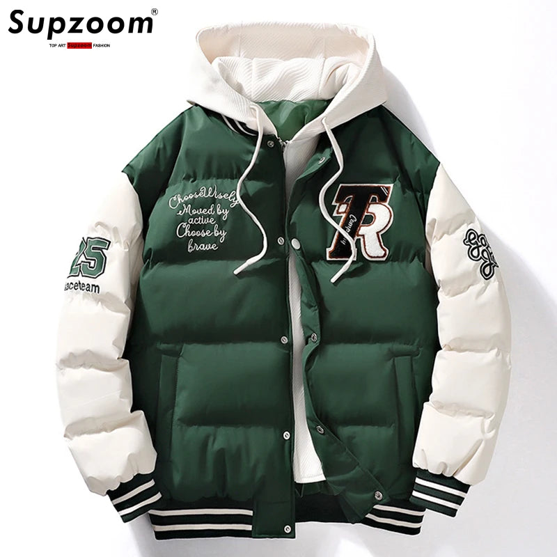 Supzoom nouveauté décontracté broderie hommes hiver à la mode faux deux pièces à capuche pain costume Couple coton rembourré vestes et manteaux