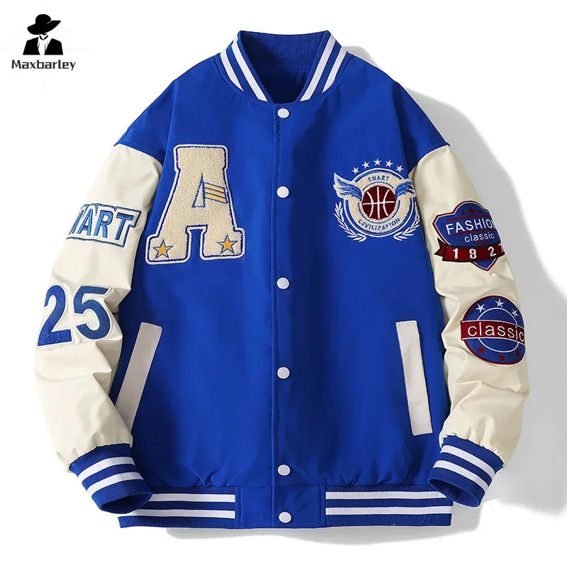 Veste de Baseball de Campus pour hommes, automne Hip-hop Harajuku, lettre cousue brodée, veste de moto, manteau coupe-vent ample pour Couple