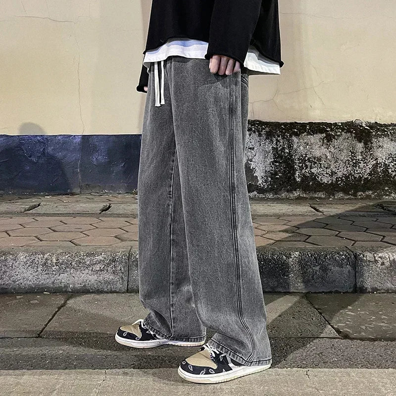 Jean ample pour hommes, Streetwear, Style coréen, mode, ample, droit, jambes larges, vêtements de marque, noir, bleu clair, nouvelle collection 2025