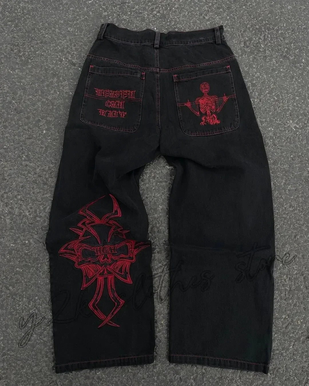 Nouveau Baggy décontracté jambe large Jean hommes rue rétro Hip Hop imprimé Jean tendance mode noir taille haute Jean Y2k hommes vêtements 2023