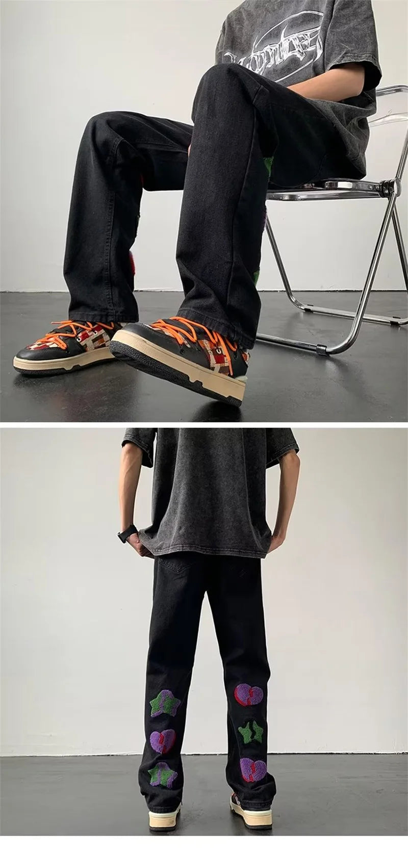 2025 nouveau Goth Graffiti brodé Jean hommes haute rue Harajuku mode Denim pantalon Hip Hop Y2K Vintage Jean pantalones